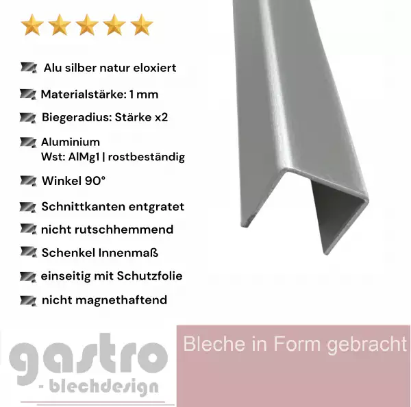 U-Profil aus Aluminium silber natur eloxiert